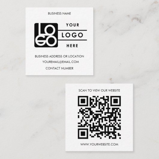 Custom Logo Black White QR Code Website  Vierkante Visitekaartje (Voorkant / Achterkant)