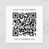 Custom Logo Black White QR Code Website  Vierkante Visitekaartje (Achterkant)
