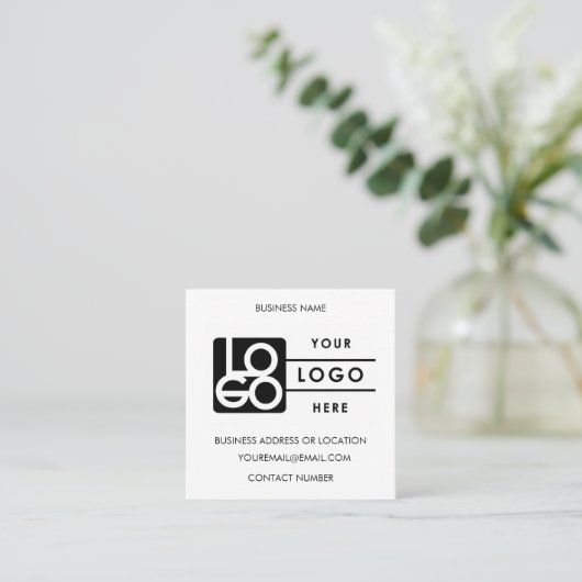 Custom Logo Black White QR Code Website Vierkante Visitekaartje (Staand voorkant)