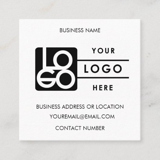 Custom Logo Black White QR Code Website  Vierkante Visitekaartje (Voorkant)