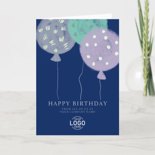 Custom Logo Blue Balloons Business Birthday Card Feestdagen Kaart (Voorkant)