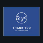 Custom Logo Blue Budget Thank You Card<br><div class="desc">Custom budget business thank you card featuring a minimalist design with your logo on the front along with "Thank you for your purchase". The backside has your personal message. A basic and plain design that still comes across as professional. This simple thank you card is great for any type of...</div>