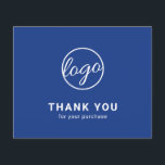 Custom Logo Blue Budget Thank You Card<br><div class="desc">Custom budget business thank you card featuring a minimalist design with your logo on the front along with "Thank you for your purchase". The backside has your personal message. A basic and plain design that still comes across as professional. This simple thank you card is great for any type of...</div>