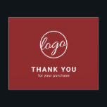 Custom Logo Burgundy Budget Thank You Card<br><div class="desc">Custom budget business thank you card featuring a minimalist design with your logo on the front along with "Thank you for your purchase". The backside has your personal message. A basic and plain design that still comes across as professional. This simple thank you card is great for any type of...</div>