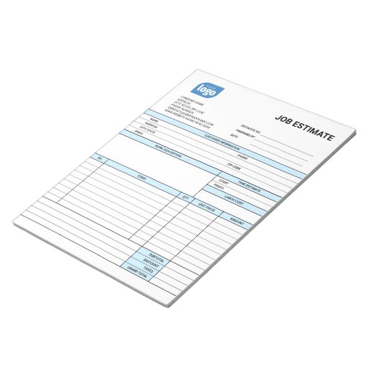 Custom Logo Business Job Estimate Form Notepad Notitieblok (Schuin)