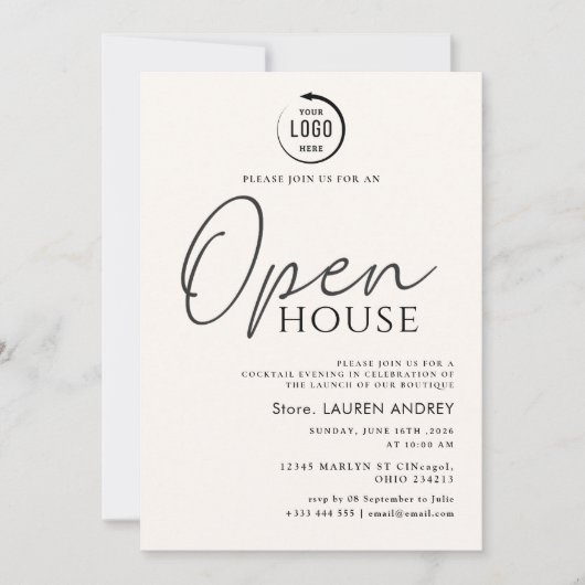 Custom Logo Business Open House Invitation Kaart (Voorkant)