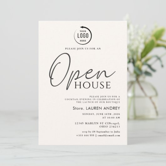 Custom Logo Business Open House Invitation Kaart (Staand voorkant)