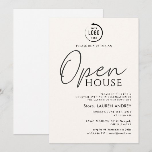 Custom Logo Business Open House Invitation Kaart (Voorkant / Achterkant)