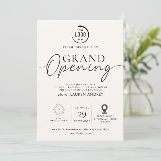 Custom Logo Business Open House Invitation Kaart (Staand voorkant)