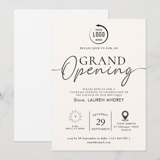 Custom Logo Business Open House Invitation Kaart (Voorkant / Achterkant)