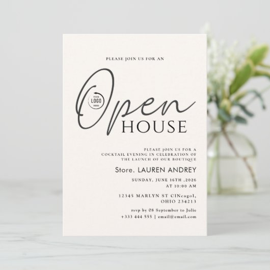 Custom Logo Business Open House Invitation Kaart (Staand voorkant)