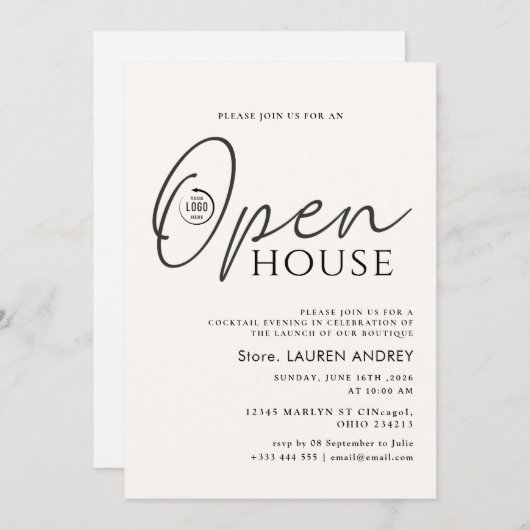Custom Logo Business Open House Invitation Kaart (Voorkant / Achterkant)