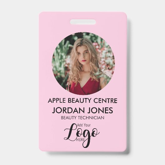 custom logo business personeel Foto roze ID Badge (Voorzijde)