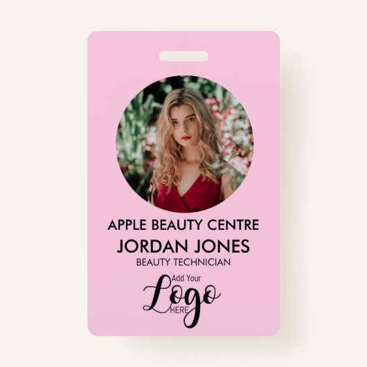 custom logo business personeel Foto roze ID Badge (Voorkant)
