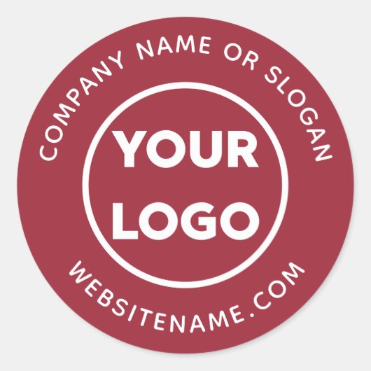 Custom Logo Business Website en Slogan Burgundy Ronde Sticker (Voorkant)