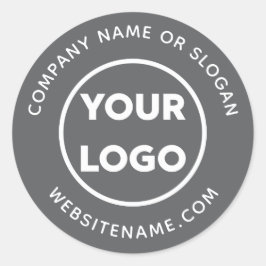 Custom Logo Business Website en Slogan Dark Grey Ronde Sticker