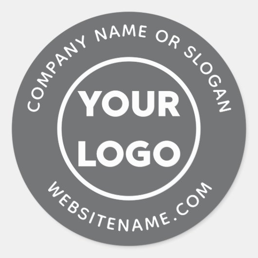 Custom Logo Business Website en Slogan Dark Grey Ronde Sticker (Voorkant)