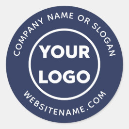 Custom Logo Business Website en Slogan Navy Blue Ronde Sticker