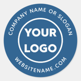 Custom Logo Business Website en Slogan op blauw Ronde Sticker