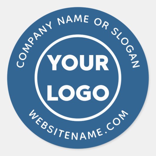 Custom Logo Business Website en Slogan op blauw Ronde Sticker (Voorkant)