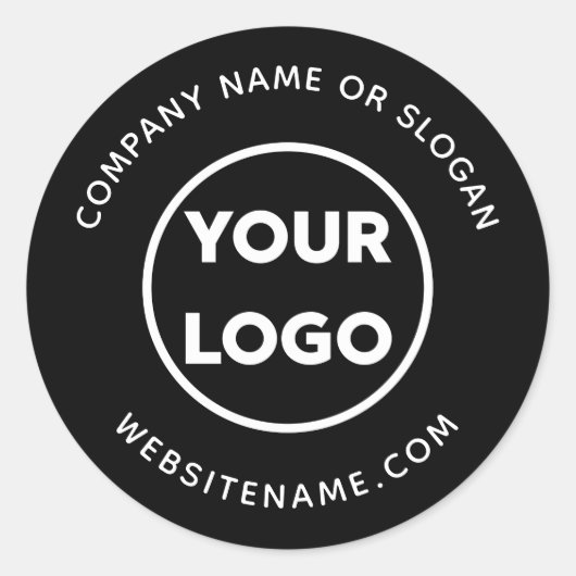 Custom Logo Business Website en Slogan op zwart Ronde Sticker (Voorkant)