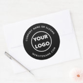 Custom Logo Business Website en Slogan op zwart Ronde Sticker (Envelop)