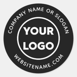 Custom Logo Business Website en Slogan op zwart Ronde Sticker