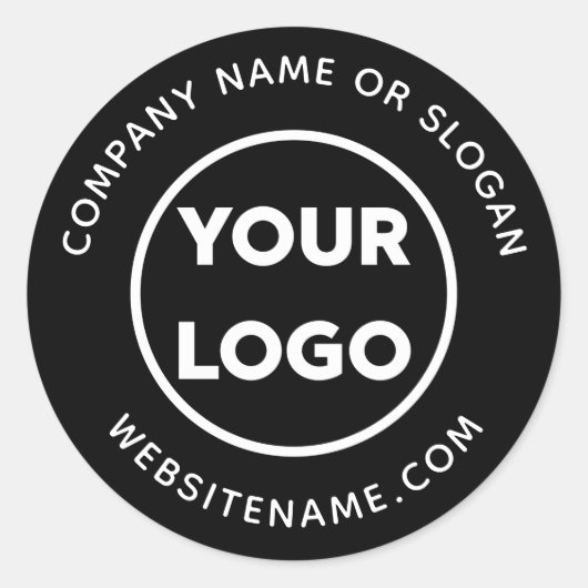 Custom Logo Business Website en Slogan op zwart Ronde Sticker (Voorkant)