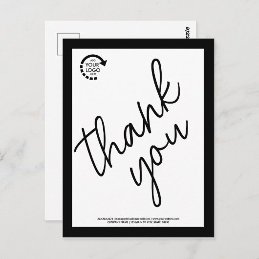 Custom Logo Business Zakelijk Modern Zwart Briefkaart (Voorkant / Achterkant)