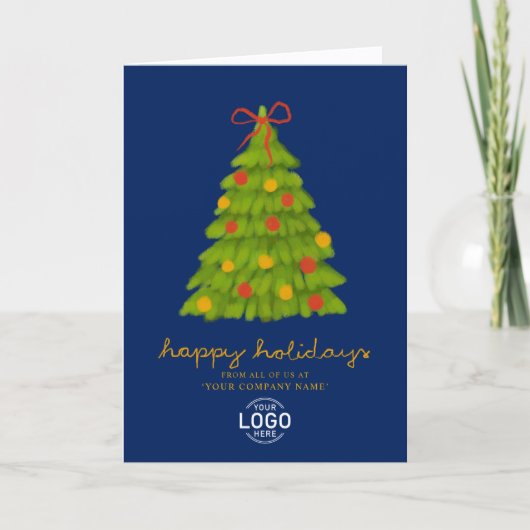 Custom Logo Christmas Tree Navy Blue Business Feestdagen Kaart (Voorkant)