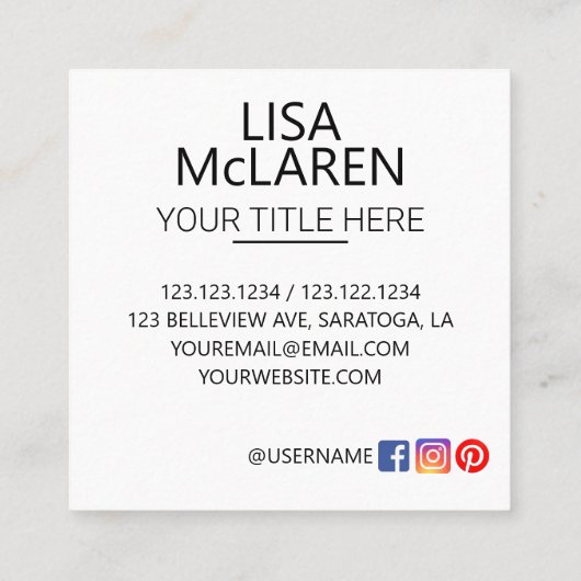 Custom Logo Circle Wit Vierkant Visitekaartje (Achterkant)