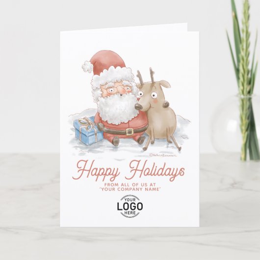 Custom Logo Cute Sant Reindeer Friends Business Feestdagen Kaart (Voorkant)