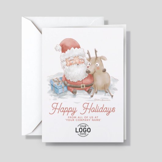 Custom Logo Cute Sant Reindeer Friends Business Feestdagen Kaart