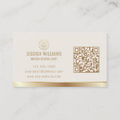 Custom Logo Elegant Beige Gold QR Code Visitekaartje (Achterkant)