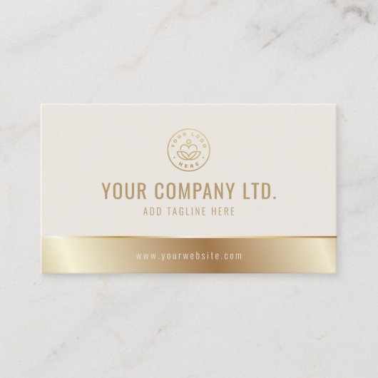 Custom Logo Elegant Beige Gold QR Code Visitekaartje (Voorkant)