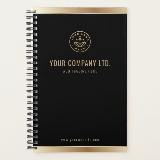 Custom Logo Elegant Black Gold Planner (Voorkant)