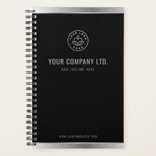 Custom Logo Elegant Black Silver Planner (Voorkant)