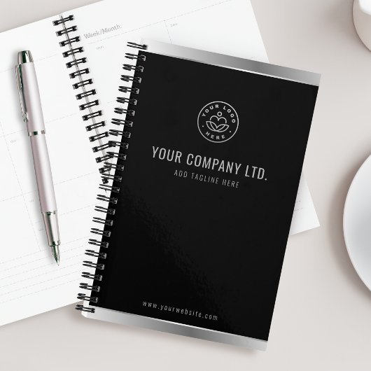 Custom Logo Elegant Black Silver Planner