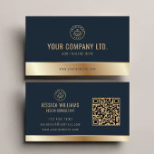 Custom Logo Elegant Blue Gold QR Code Visitekaartje