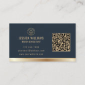 Custom Logo Elegant Blue Gold QR Code Visitekaartje (Achterkant)