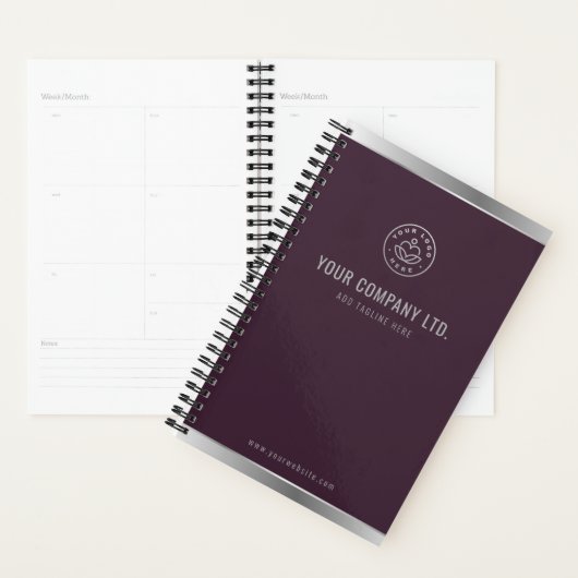 Custom Logo Elegant Bourgogne Rood Zilver Planner (Display)
