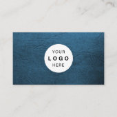 Custom logo elegant luxe blauw leer visitekaartje (Voorkant)