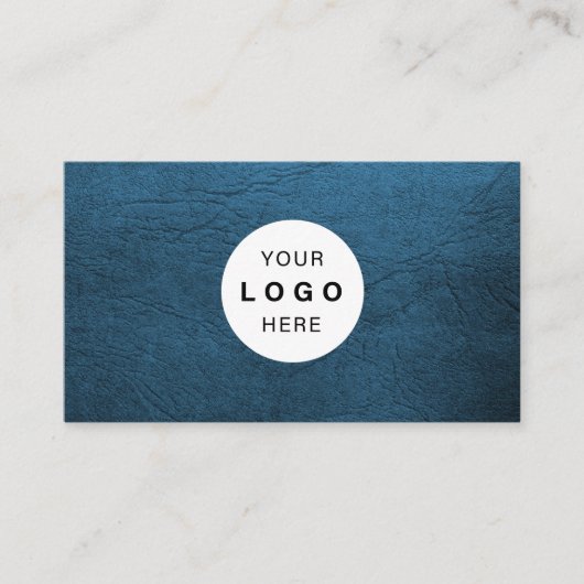 Custom logo elegant luxe blauw leer visitekaartje (Voorkant)