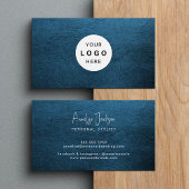 Custom logo elegant luxe blauw leer visitekaartje
