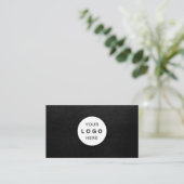 Custom logo elegant luxury black leather visitekaartje (Staand voorkant)
