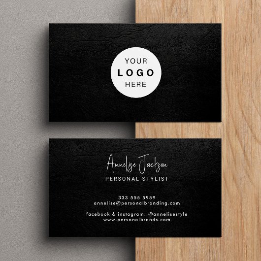 Custom logo elegant luxury black leather visitekaartje