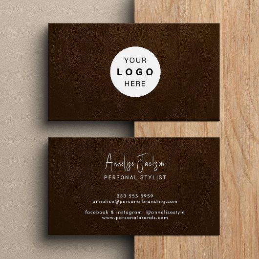 Custom logo elegant luxury brown leather visitekaartje