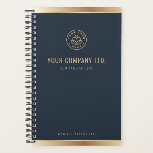 Custom Logo Elegant Navy Blue Gold Planner (Voorkant)