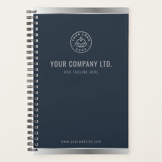 Custom Logo Elegant Navy Blue Silver Planner (Voorkant)