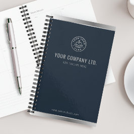 Custom Logo Elegant Navy Blue Silver Planner